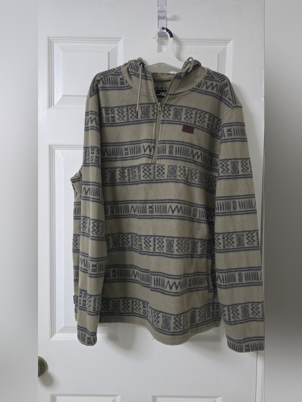 Hurley Men's Khaki and Navy Quarter-Zip Hooded Sweater